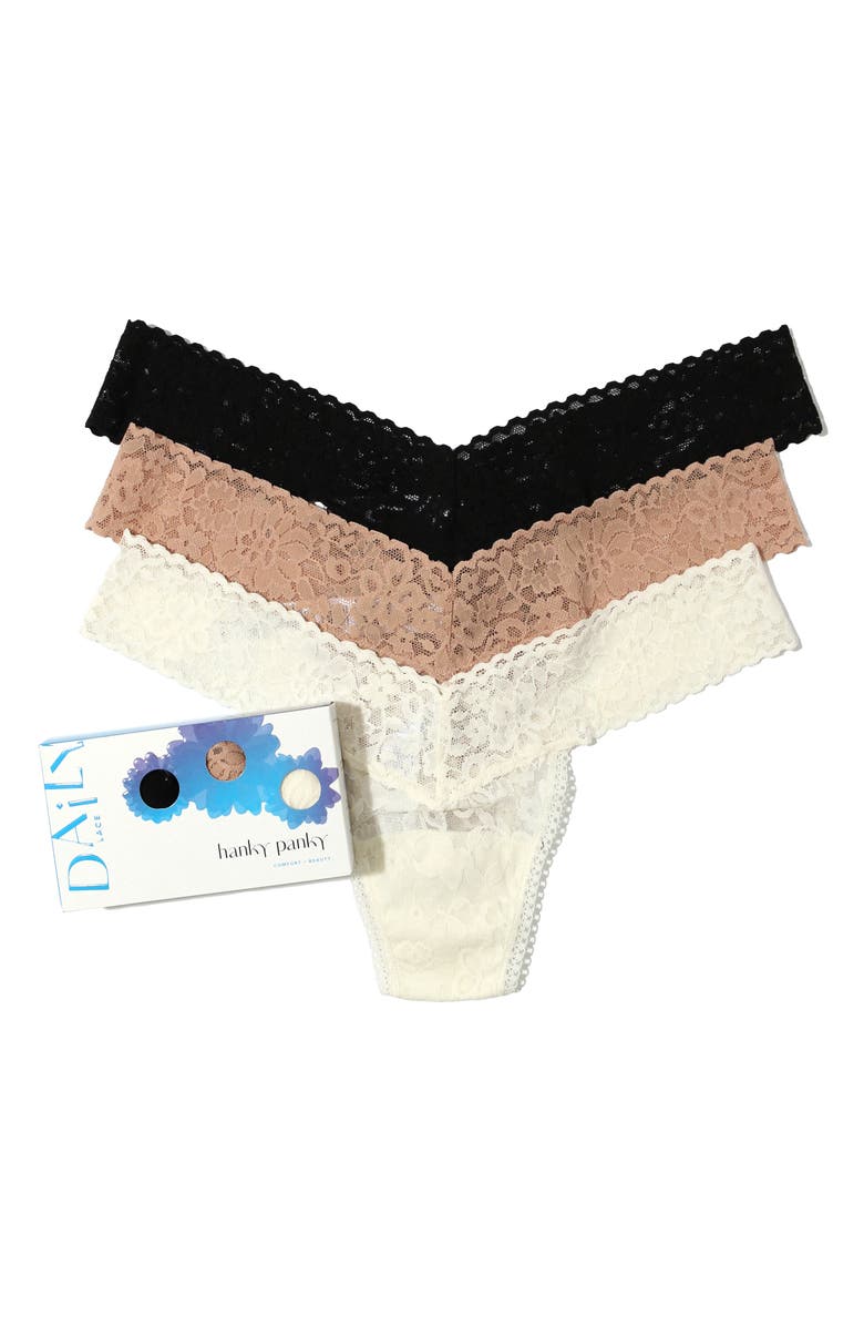 Hanky Panky Daily Lace<sup>™</sup> Assorted 3-Pack Low Rise Thongs, Main, color,