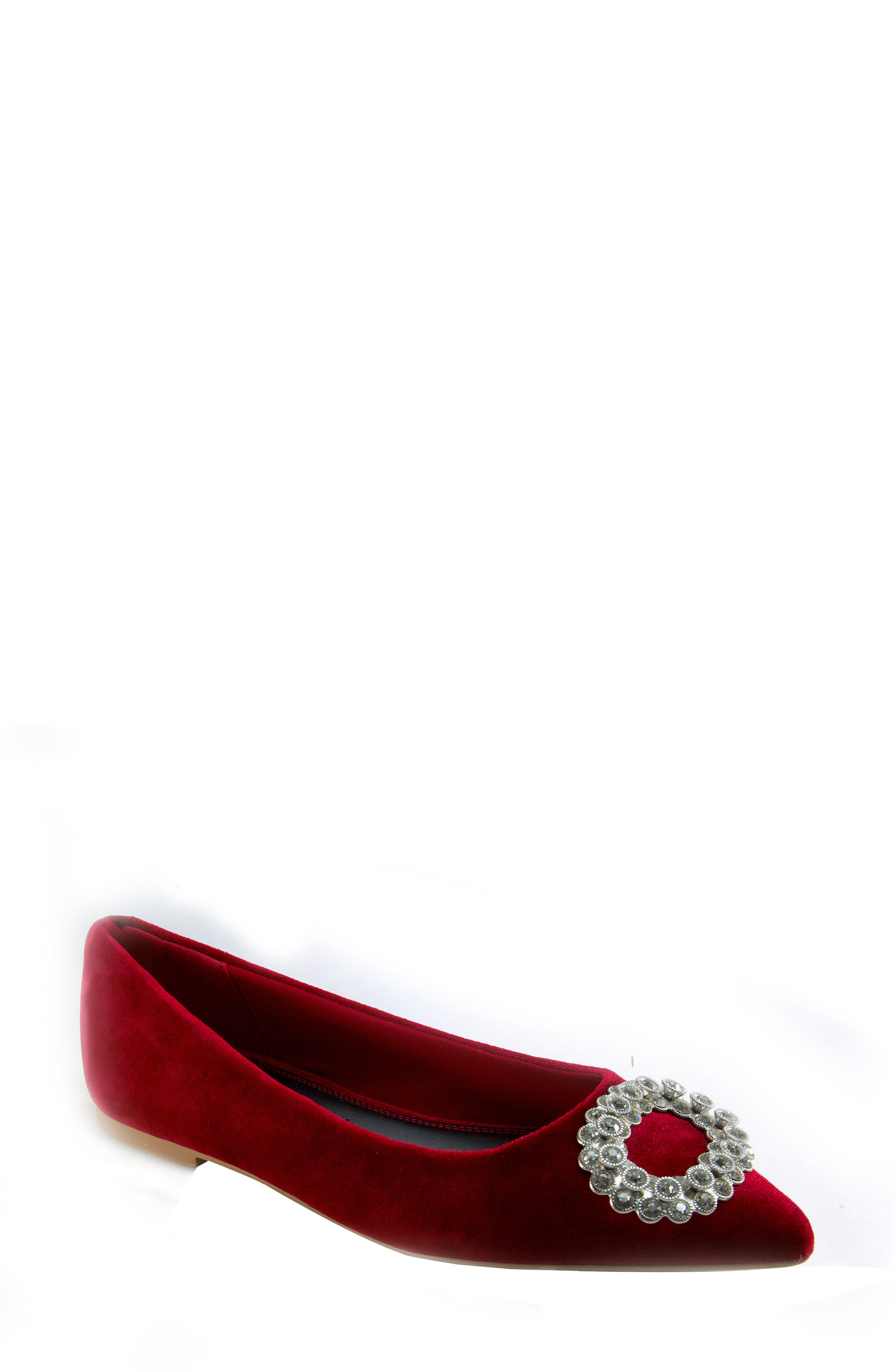 Blossom Velvet Flat, Main, color, RED