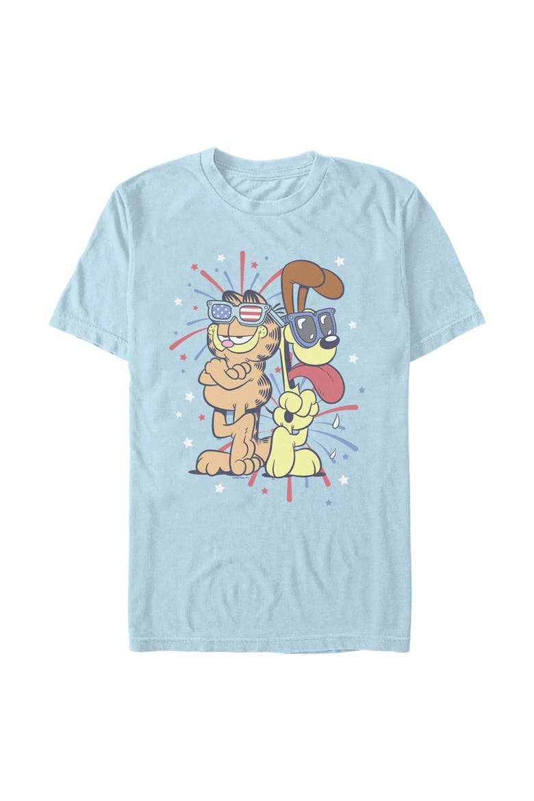 Men's Garfield Patriotic Cat and Dog Celebration  Graphic T-Shirt, Main, color, Light Blue