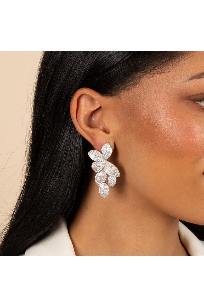 Pave Fancy Flower Petals Drop Stud Earring, Alternate, color, Silver