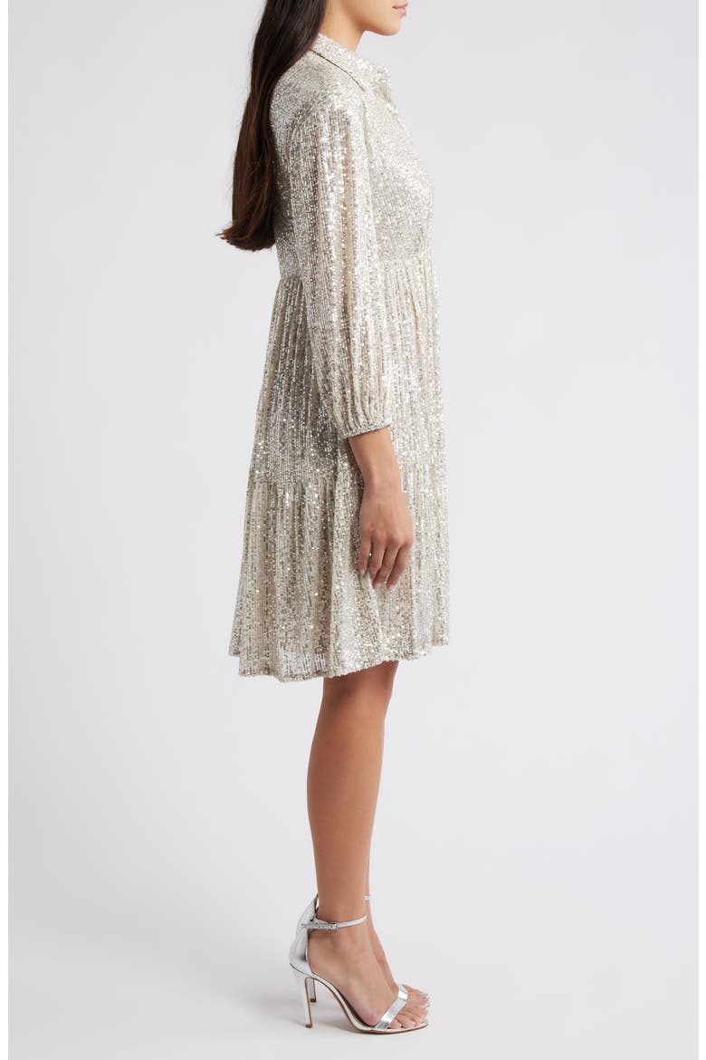 Sequin Stripe Shirtdress, Alternate, color, SILVER
