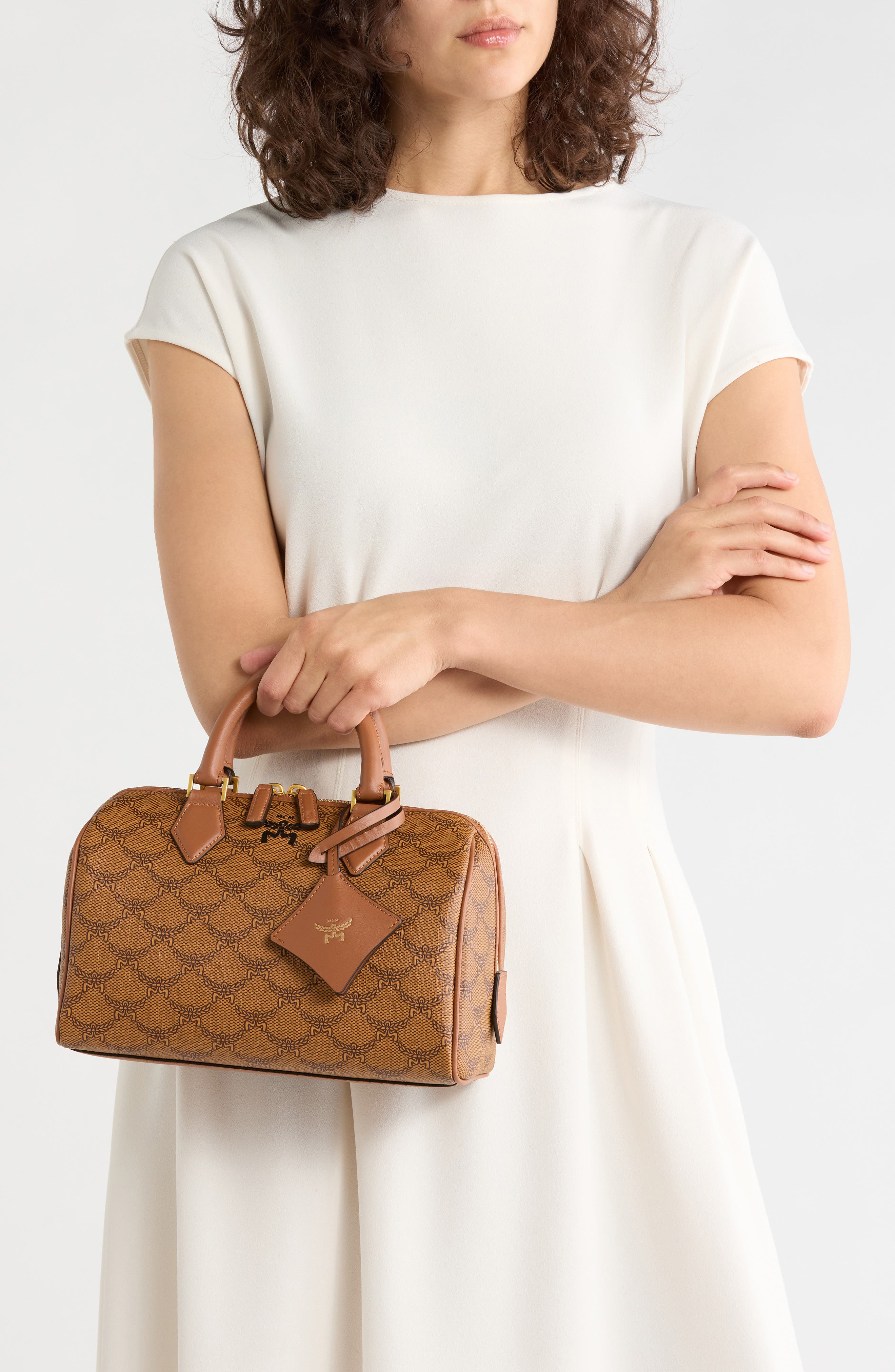 Small Ella Lauretos Boston Coated Canvas Satchel, Alternate, color, COGNAC