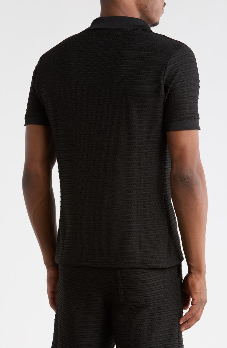 T.R. PREMIUM Modern Fit Textured Johnny Collar Polo Sweater, Alternate, color, Black