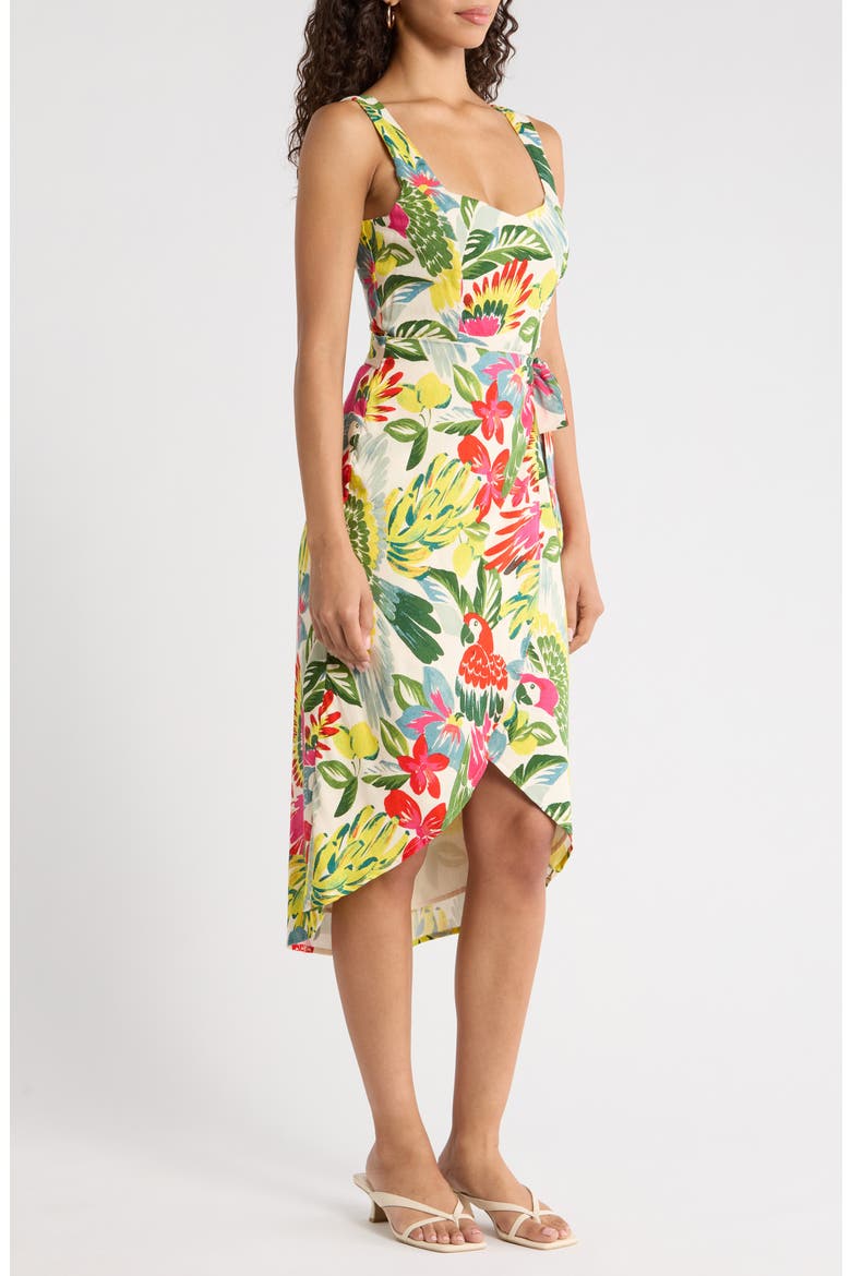 Wissa Tropical Faux Wrap Midi Sundress, Alternate, color, BRIGHT-MULTI