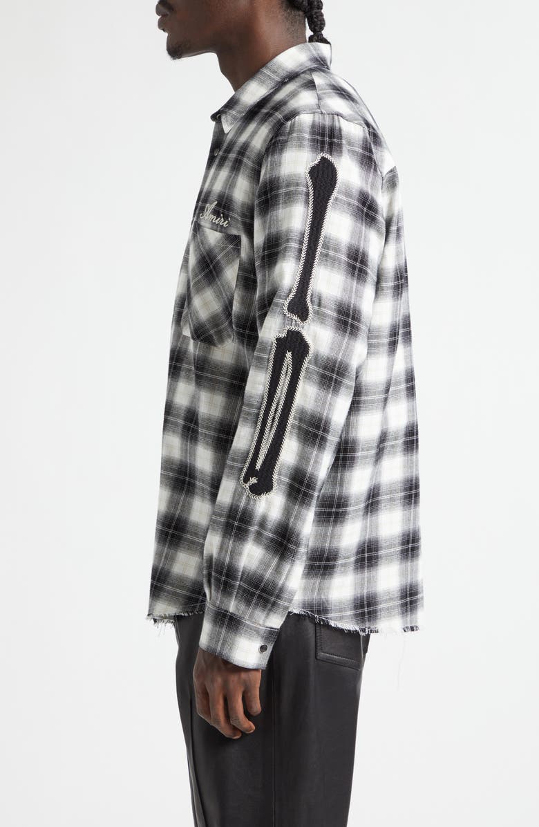 AMIRI Bones Appliqué Flannel Overshirt, Alternate, color, Black