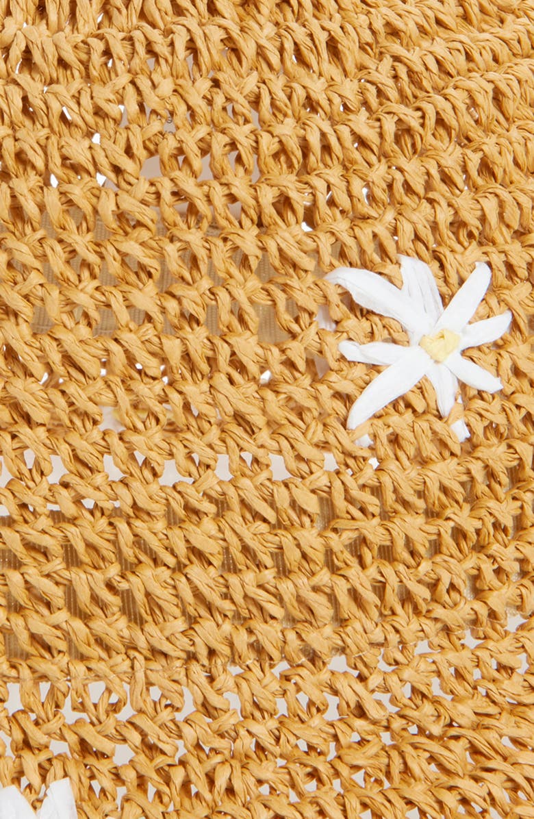Ruby & Ry Flower Appliqué Straw Bucket Hat, Alternate, color, Natural