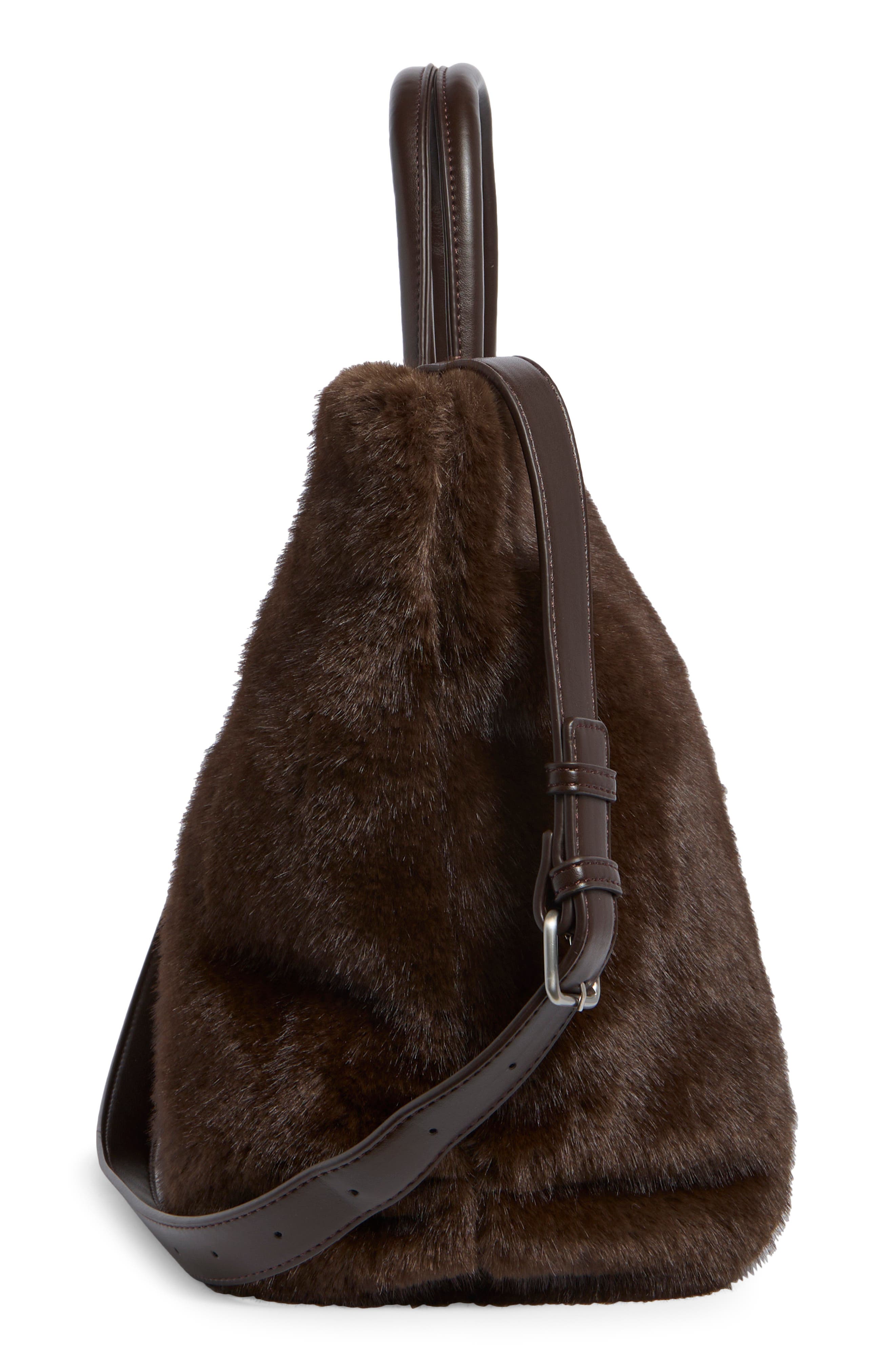 Faux Fur Tote Bag with Pouch, Alternate, color, CHOCOLATE