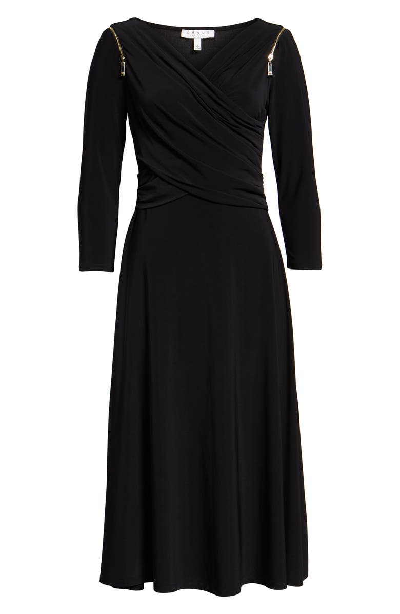 Chaus Zip Shoulder Ruched Surplice Dress, Alternate, color, 