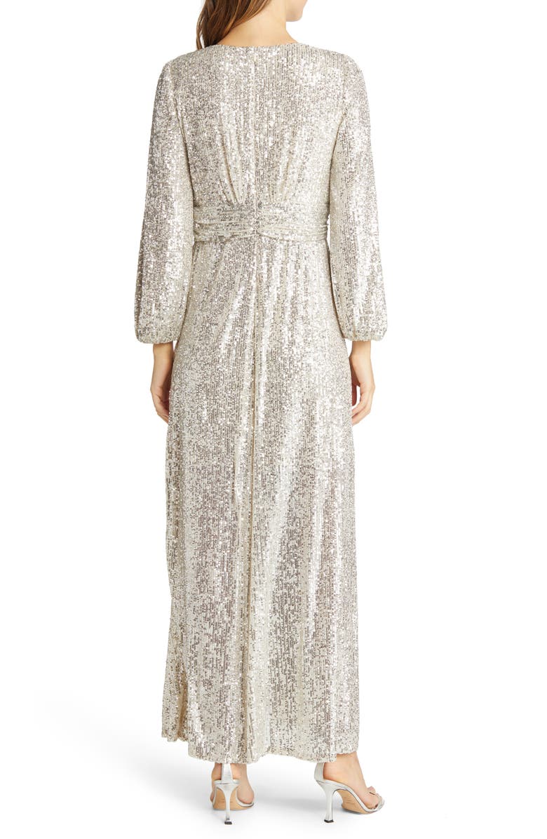 Pisarro Nights Sequin Long Sleeve A-Line Gown, Alternate, color, Jbs Silver