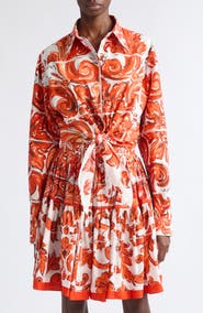 Dolce&Gabbana Majolica Print Tie Front Cotton Poplin Button-Up Shirt