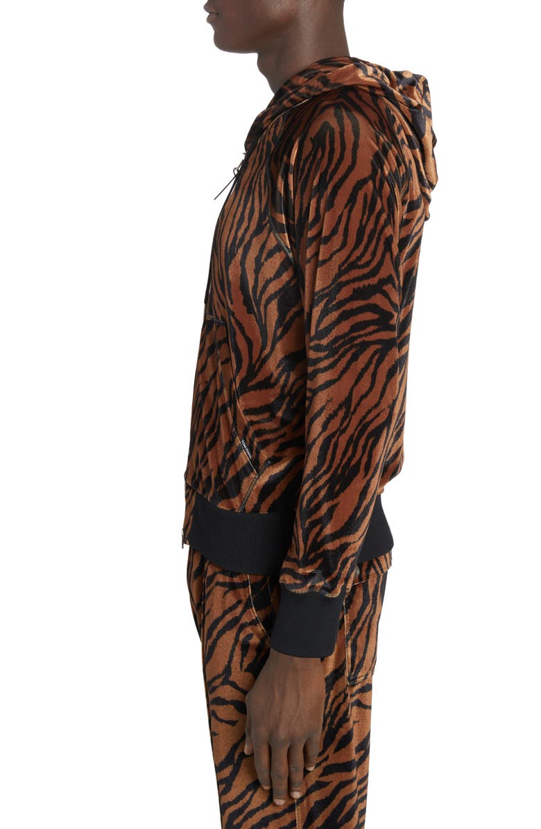 TOM FORD Zebra Print Velour Zip Hoodie, Alternate, color, 