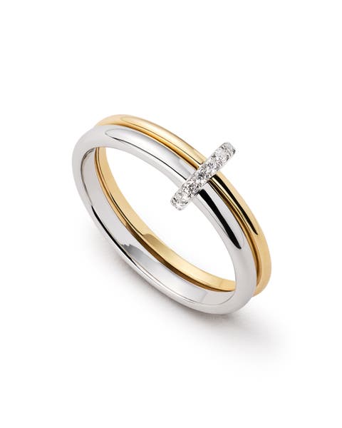 Solid Yellow Gold - Two Tone Diamond Link Ring