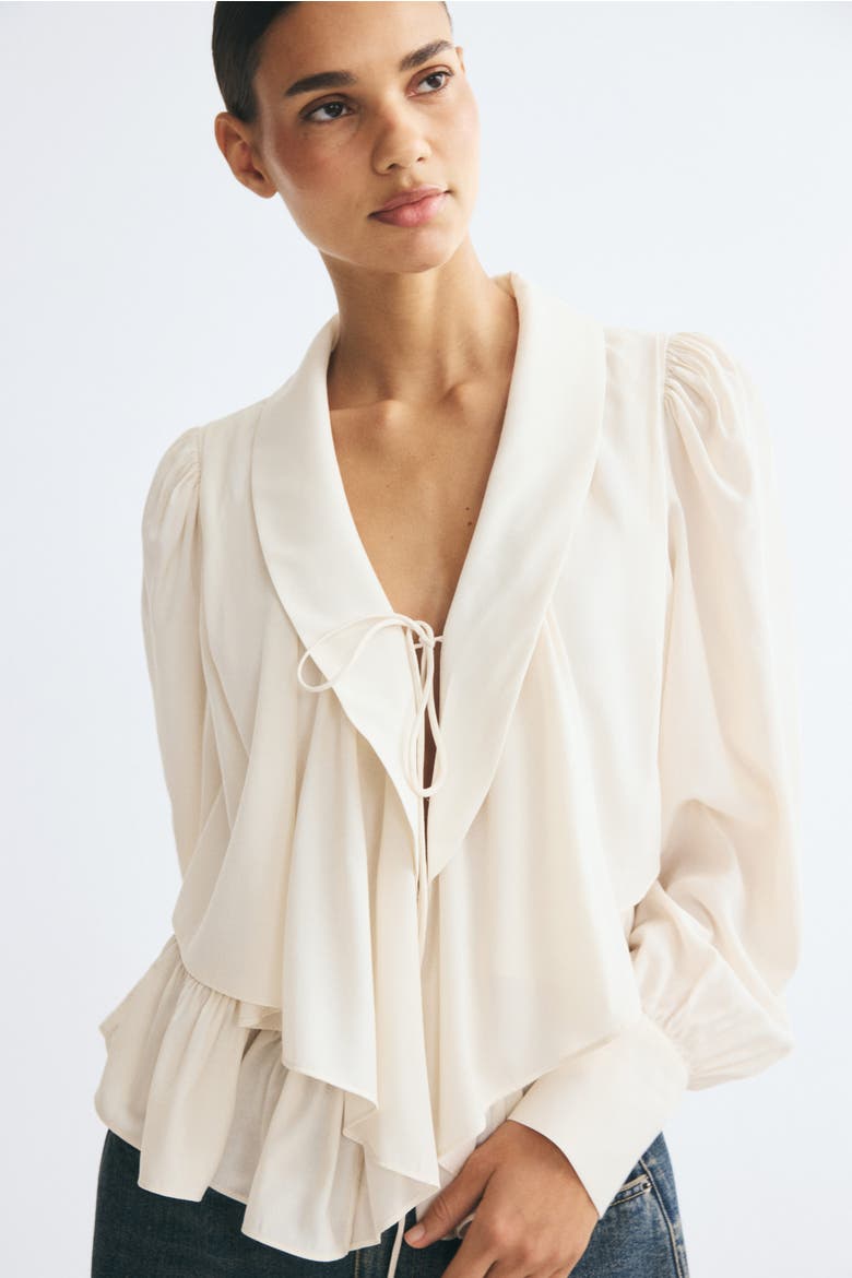 Peplum Blouse With Shawl Collar, Main, color, Light beige