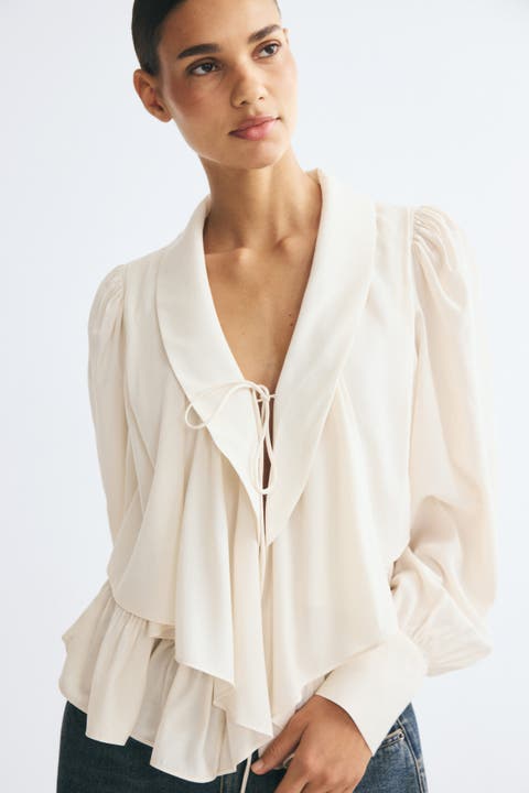 Peplum Blouse With Shawl Collar