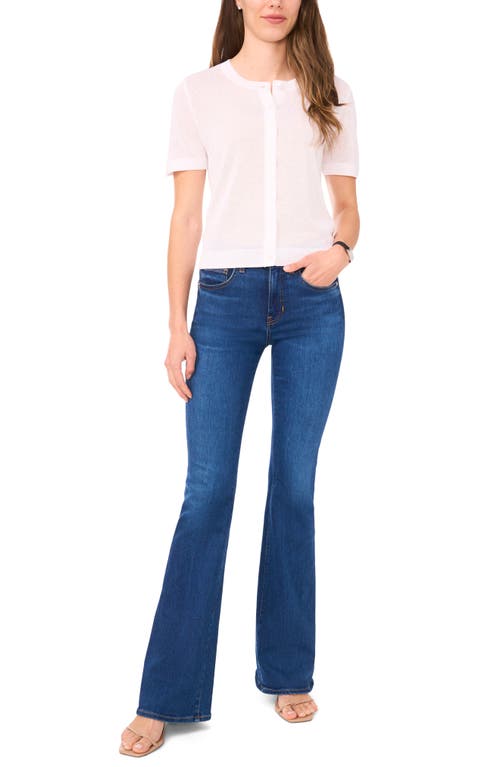 HALOGENR HALOGEN(R) SHORT SLEEVE BUTTON-UP SWEATER 