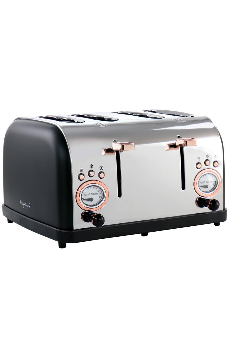 Megachef 4 Slice Wide Slot Toaster with Variable Browning in Black and Rose Gold, Alternate, color, Black
