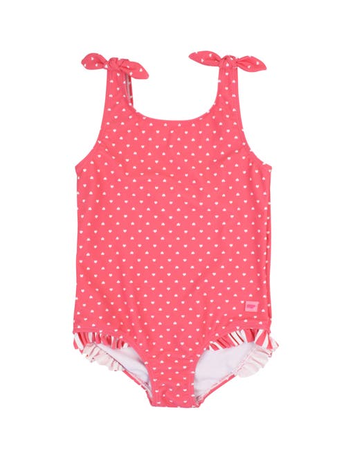 Rufflebutts Girls Upf50+ Tie Shoulder One Piece In Hot Pink Heart Polka