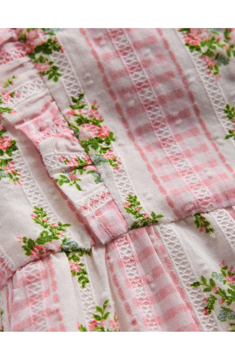 Mini Boden Short Frill Cotton Bubble Romper, Alternate, color, Pink Gingham Floral