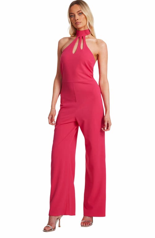 Quiz Scuba Crepe Halterneck Jumpsuit In Magenta