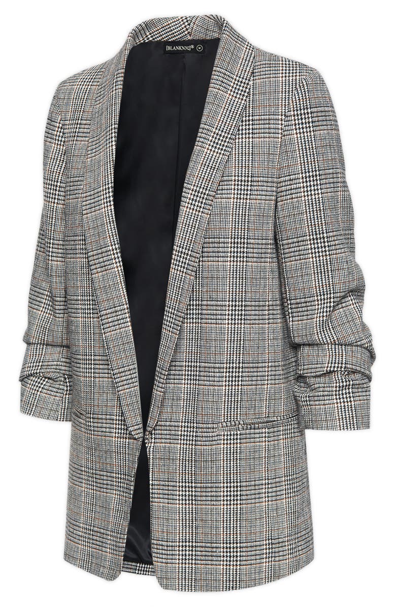 BLANKNYC Plaid Shawl Collar Open Front Blazer, Alternate, color,