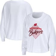 WEAR by Erin Andrews Women's WEAR by Erin Andrews White Wisconsin Badgers Diamond Long Sleeve Cropped T-Shirt