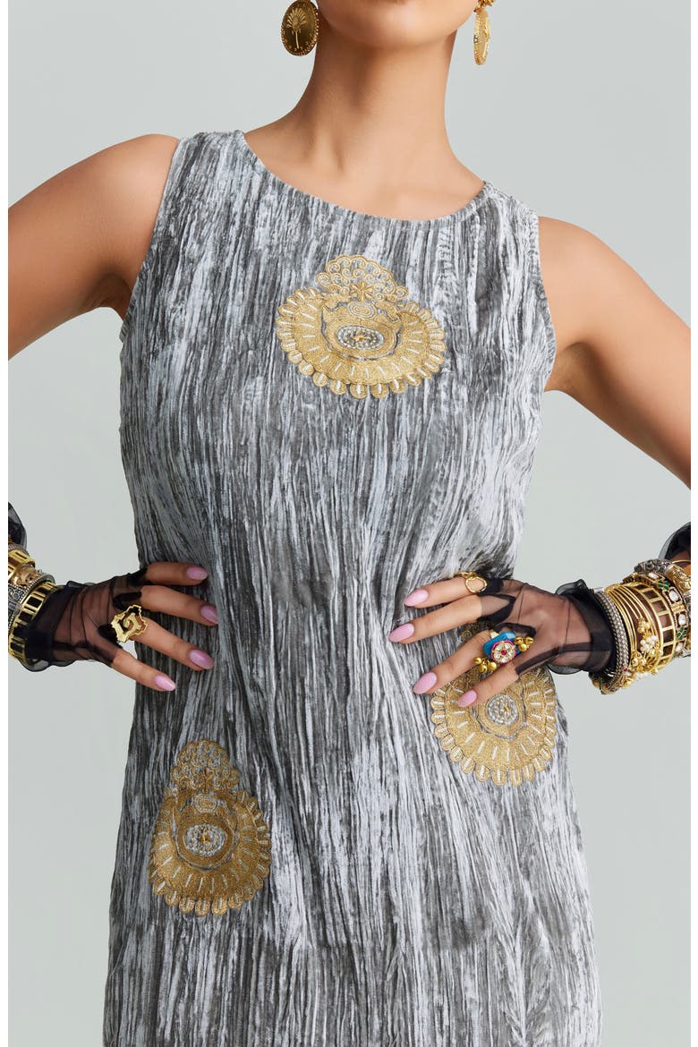 Syra Metallic Embroidery Crushed Velvet Maxi Dress, Alternate, color, GRAY