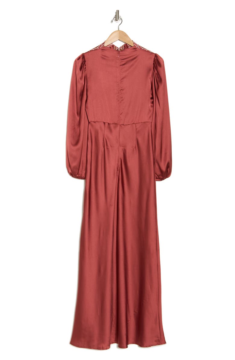 ASOS DESIGN Embroidered Long Sleeve Satin Dress, Alternate, color, 