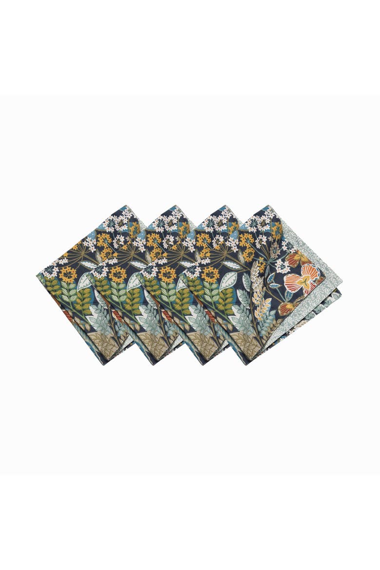 Posy Flowers 100% Cotton Set of 4 Cloth Napkins, Main, color, Green