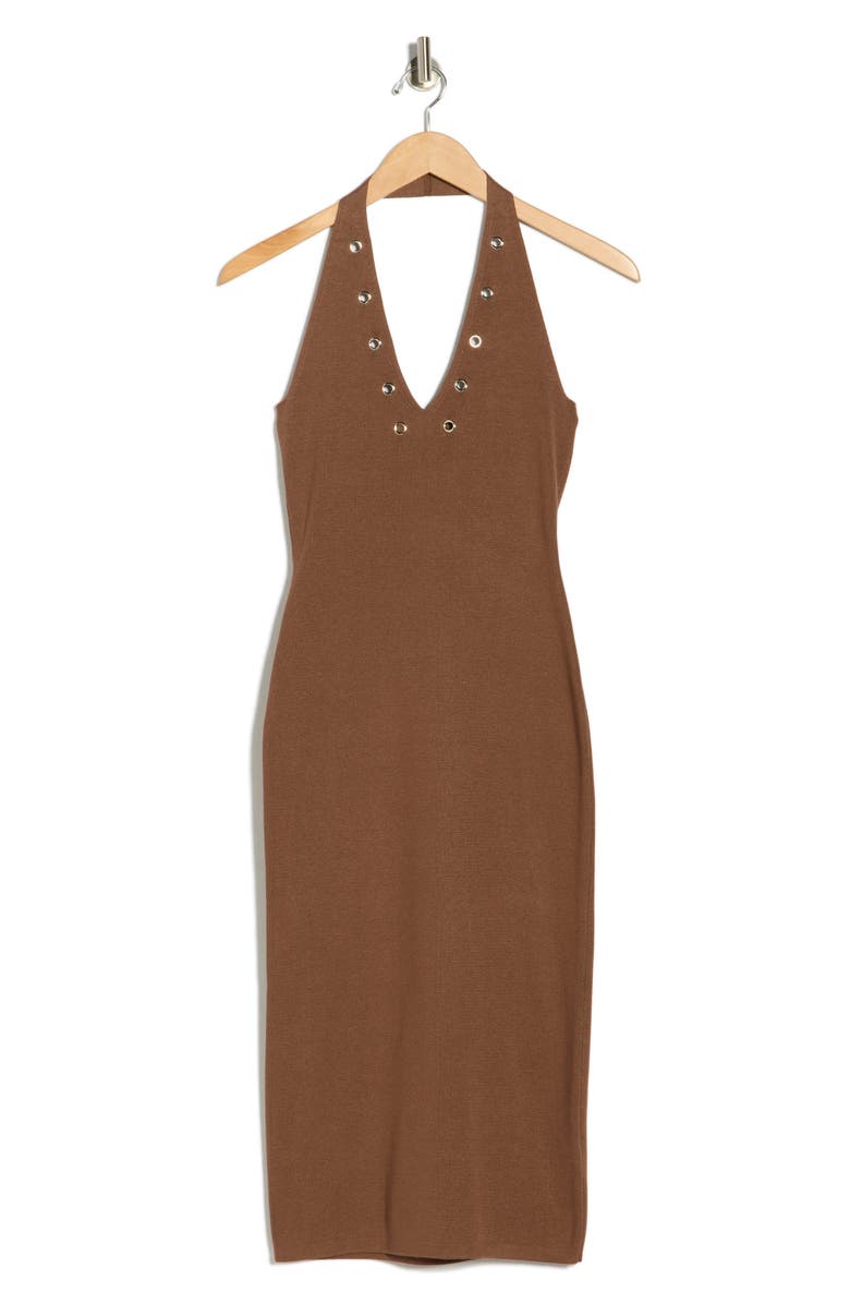Madden Girl Grommet Halter Midi Dress, Alternate, color, Cocoa Brown