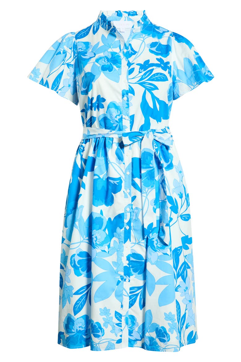 Darien Floral Aurelia Babydoll Cotton Midi Dress, Alternate, color, WHITE BLUES COMBO