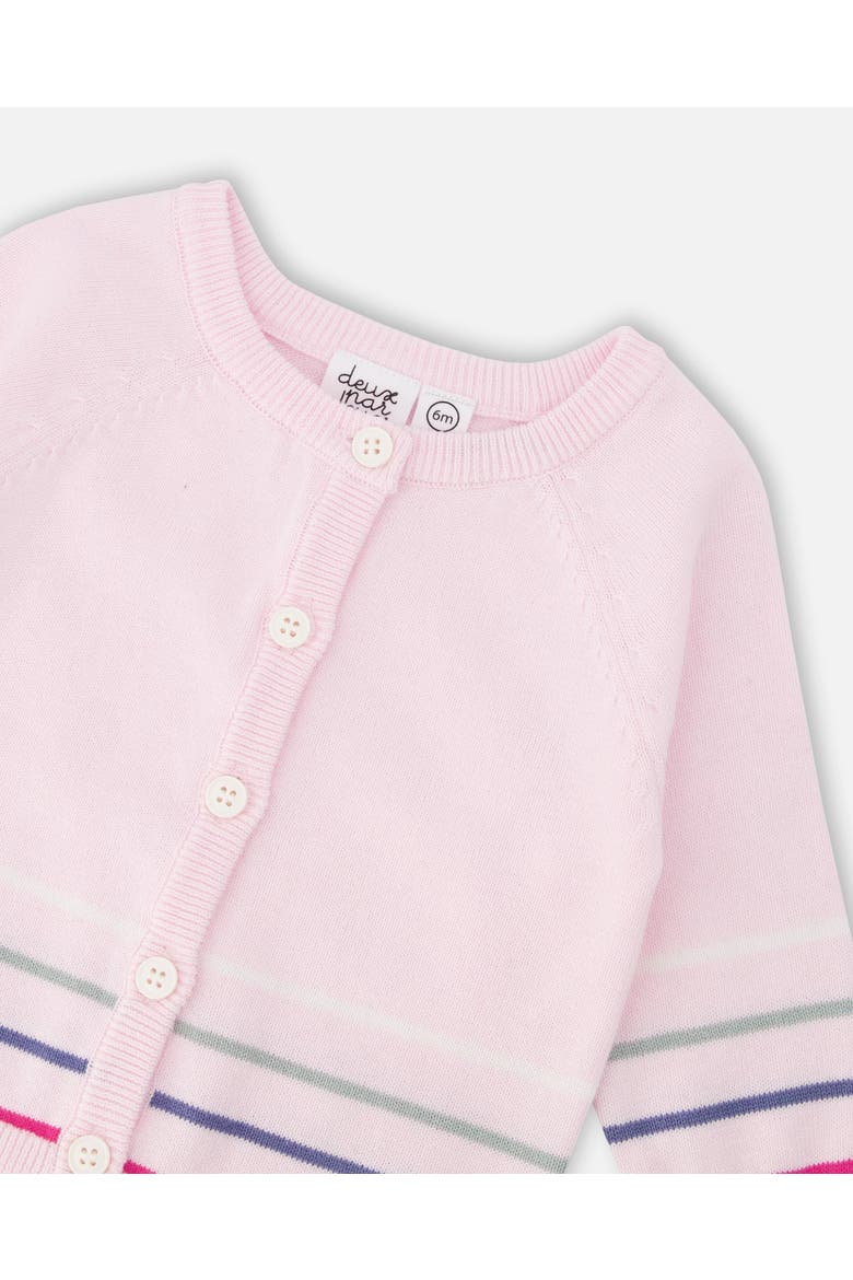 Girl Cotton Knit Striped Button Front Cardigan, Alternate, color, Light Pink