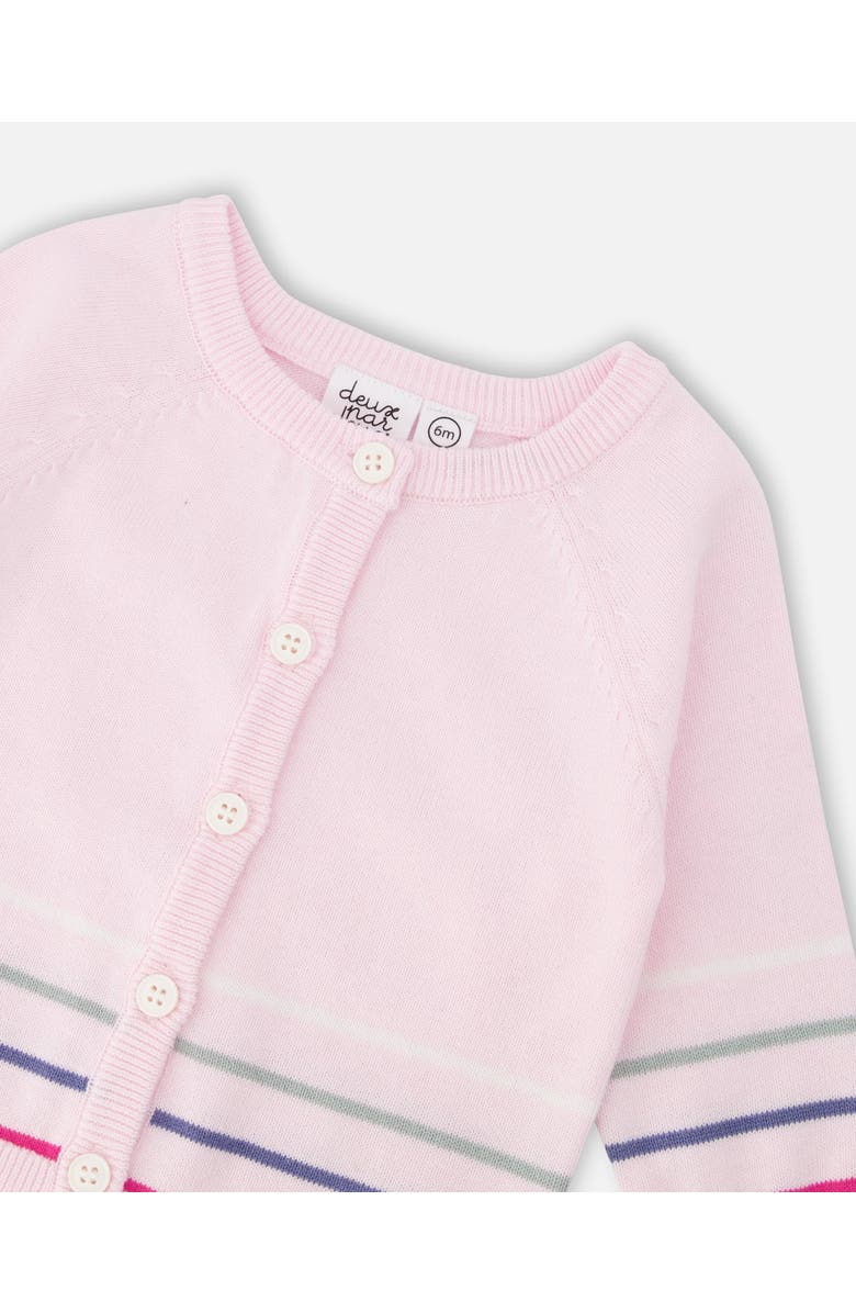 Deux par Deux Girl Cotton Knit Striped Button Front Cardigan, Alternate, color, Light Pink