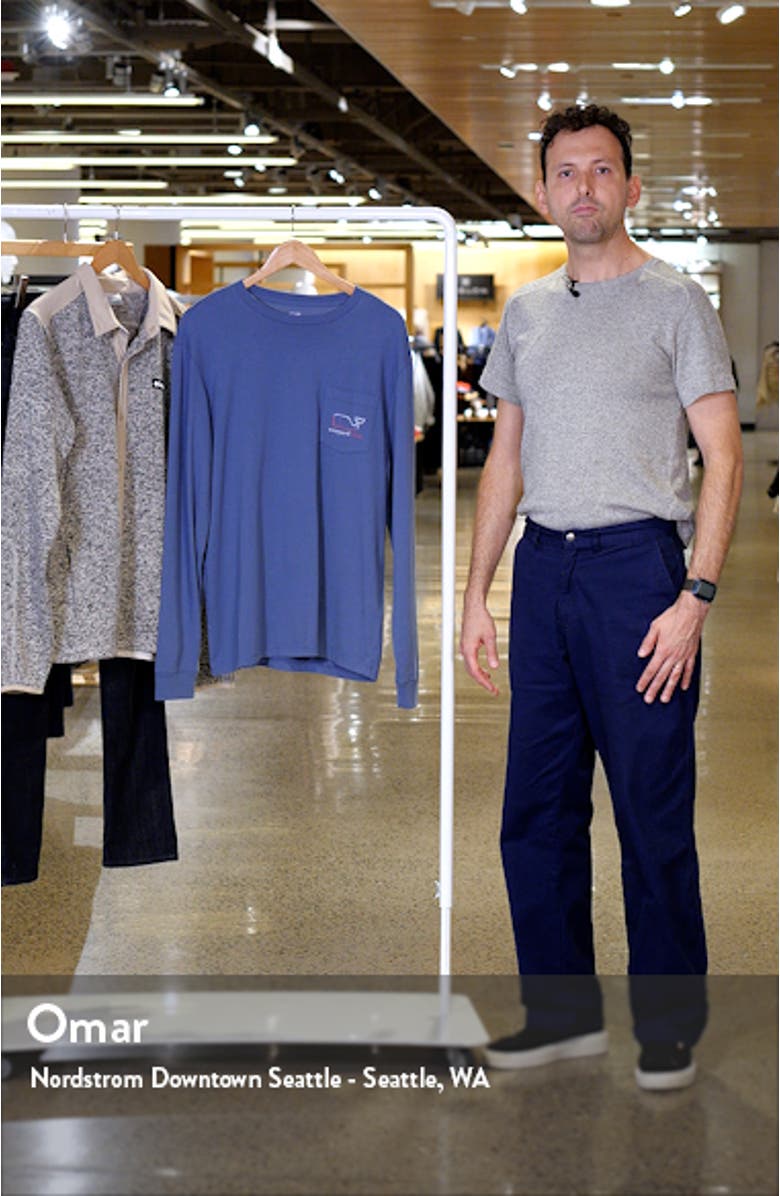 Vintage Whale Long Sleeve Cotton Graphic Pocket T-Shirt, sales video thumbnail