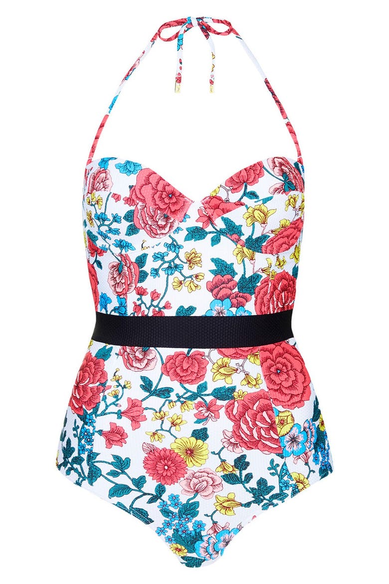 Floral Halter Swimsuit, Alternate, color, WHITE MULTI