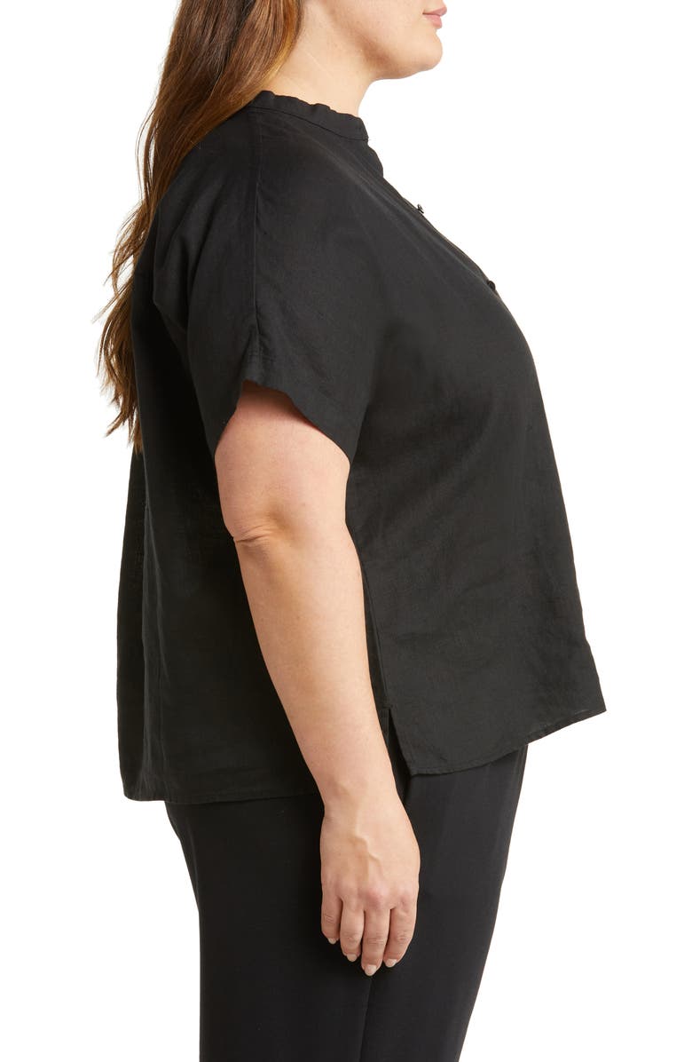 Eileen Fisher Band Collar Linen Button-Up Shirt, Alternate, color, 