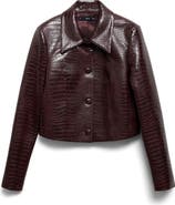 MANGO Doris Croc Embossed Faux Leather Jacket