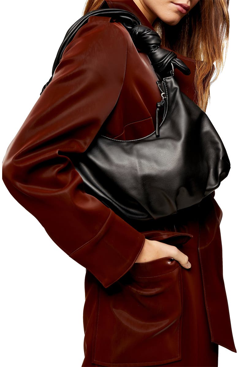 Topshop Knotted Half Moon Faux Leather Shoulder Bag, Alternate, color,