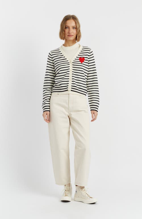 Chinti & Parker Wool Cashmere Heart Breton Cardigan In White