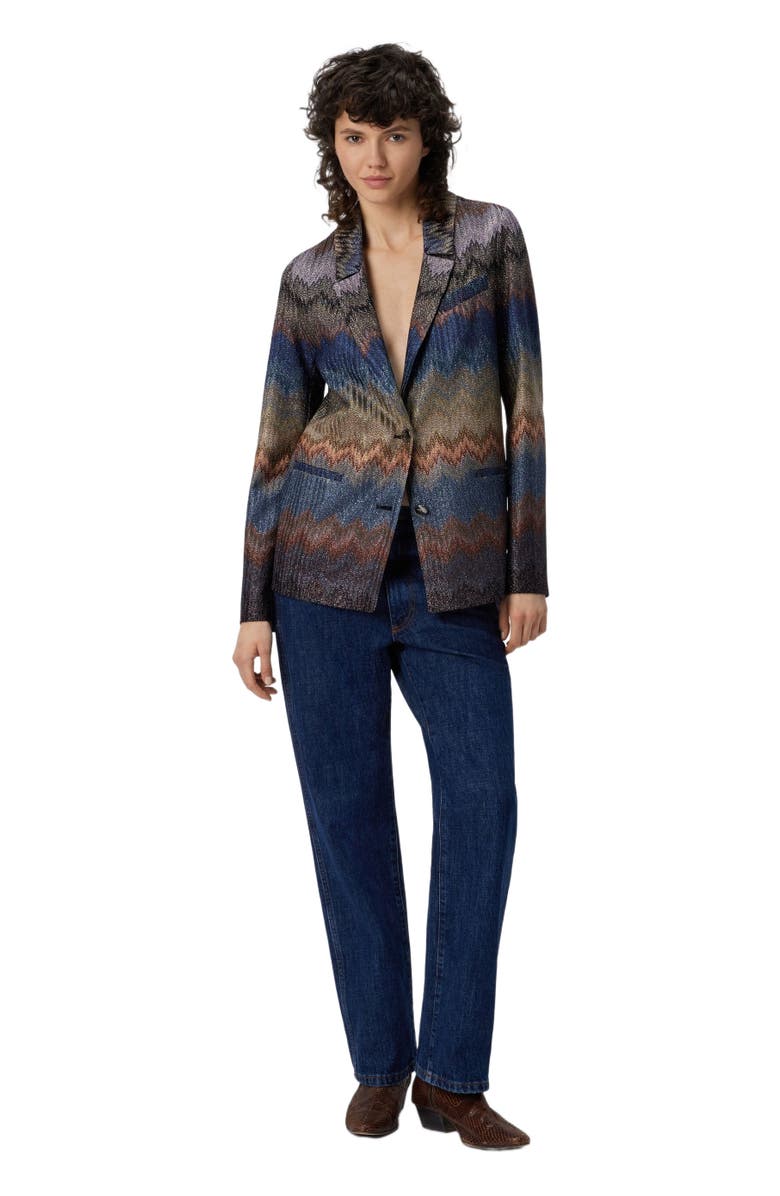 Missoni Single-breasted Blazer With Snake Pattern And Lamé Threads, Main, color, Blue