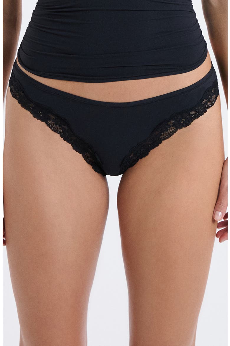 Pure Soft Lace Trim Tanga Thong, Main, color, BLACK