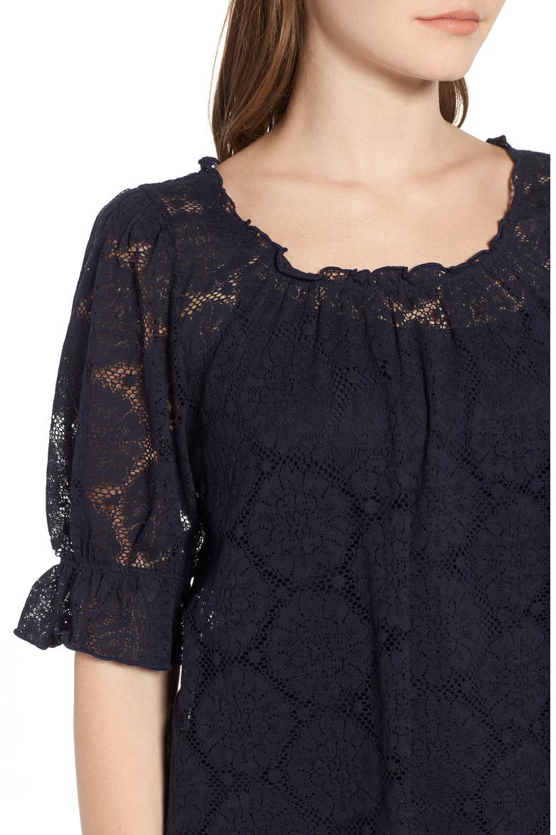 Puff Sleeve Lace Top, Alternate, color, NAVY NIGHT