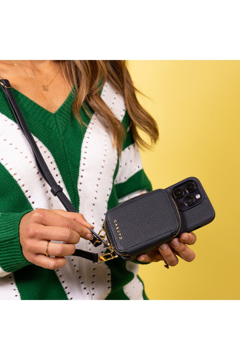 Leather iPhone Case with wallet and crossbody strap - 13 Pro, Alternate, color, Navy