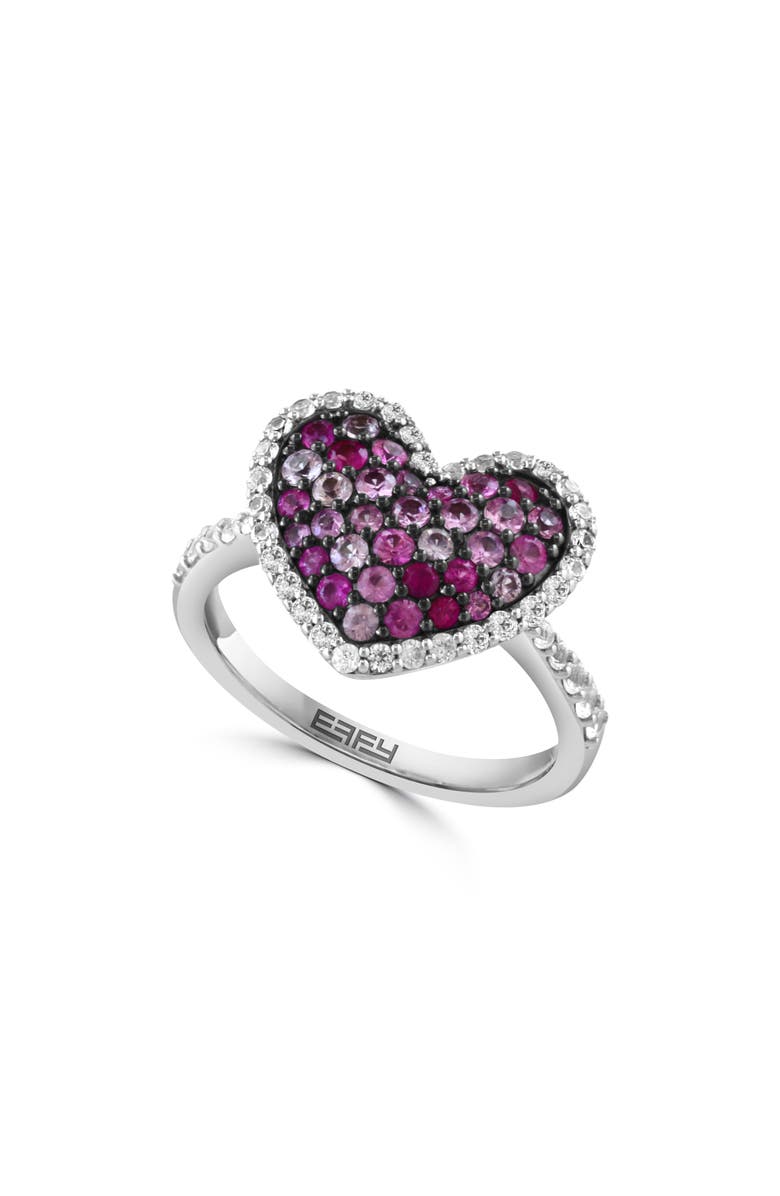 EFFY Sterling Silver White & Pink Sapphire Heart Ring, Main, color, Pink