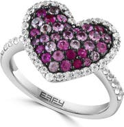 EFFY Sterling Silver White & Pink Sapphire Heart Ring