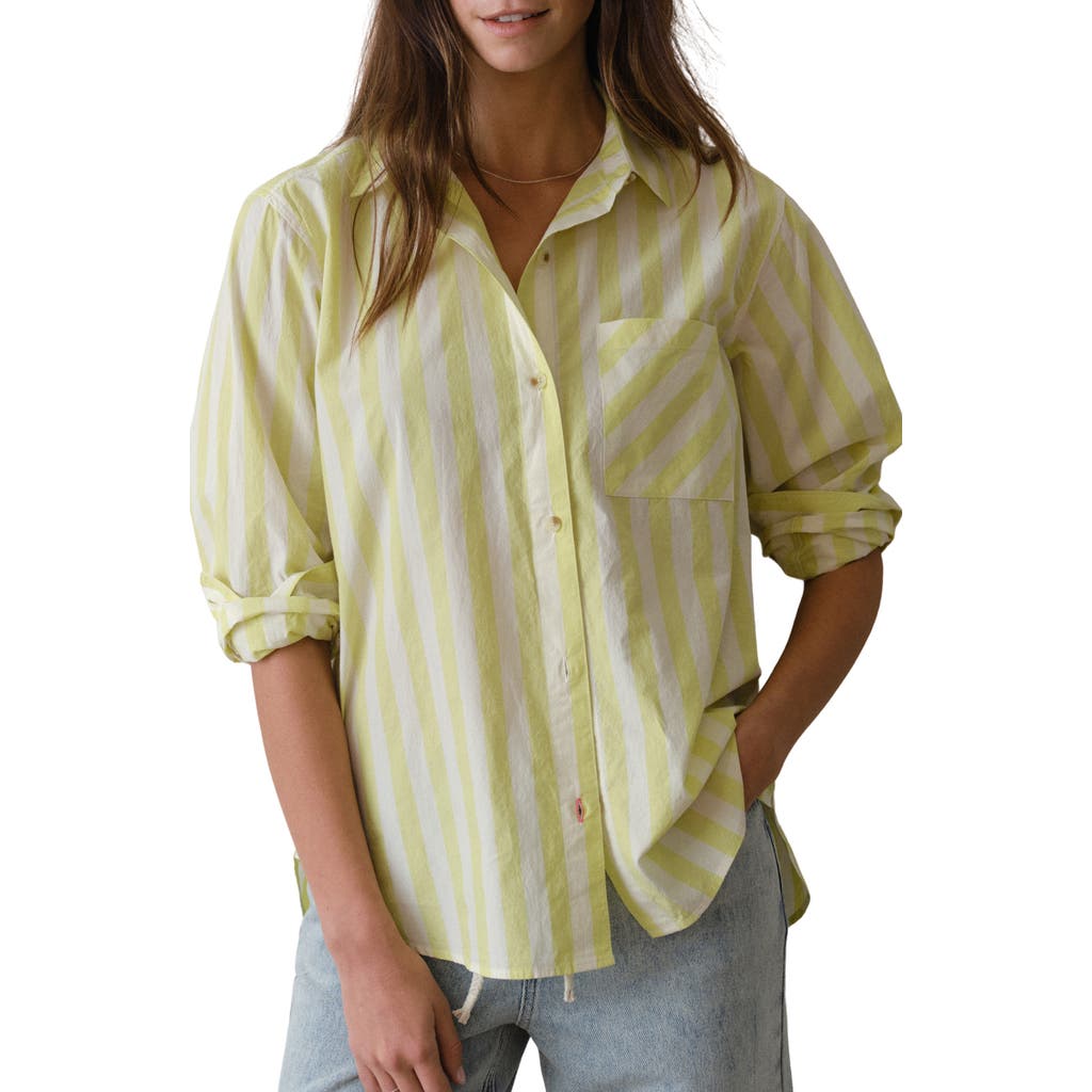Marine Layer Jane California Relaxed Stripe Cotton Poplin Button-Up Shirt in Lime Stripe at Nordstrom, Size Medium