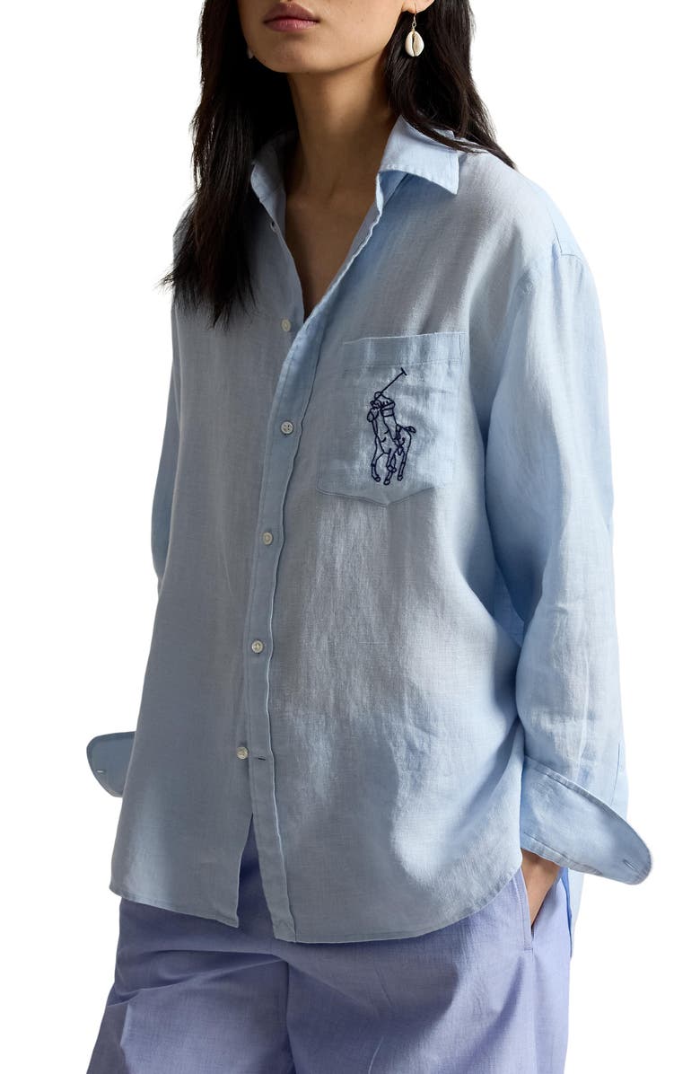 Polo Ralph Lauren Big Pony Oversize Linen Shirt, Main, color, Cold Springs