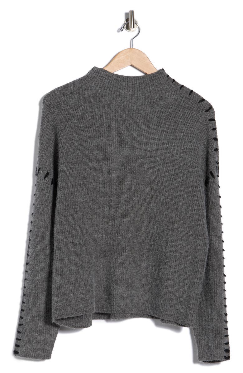 Elodie Contrast Stitch Mock Neck Sweater, Alternate, color, Charcoal