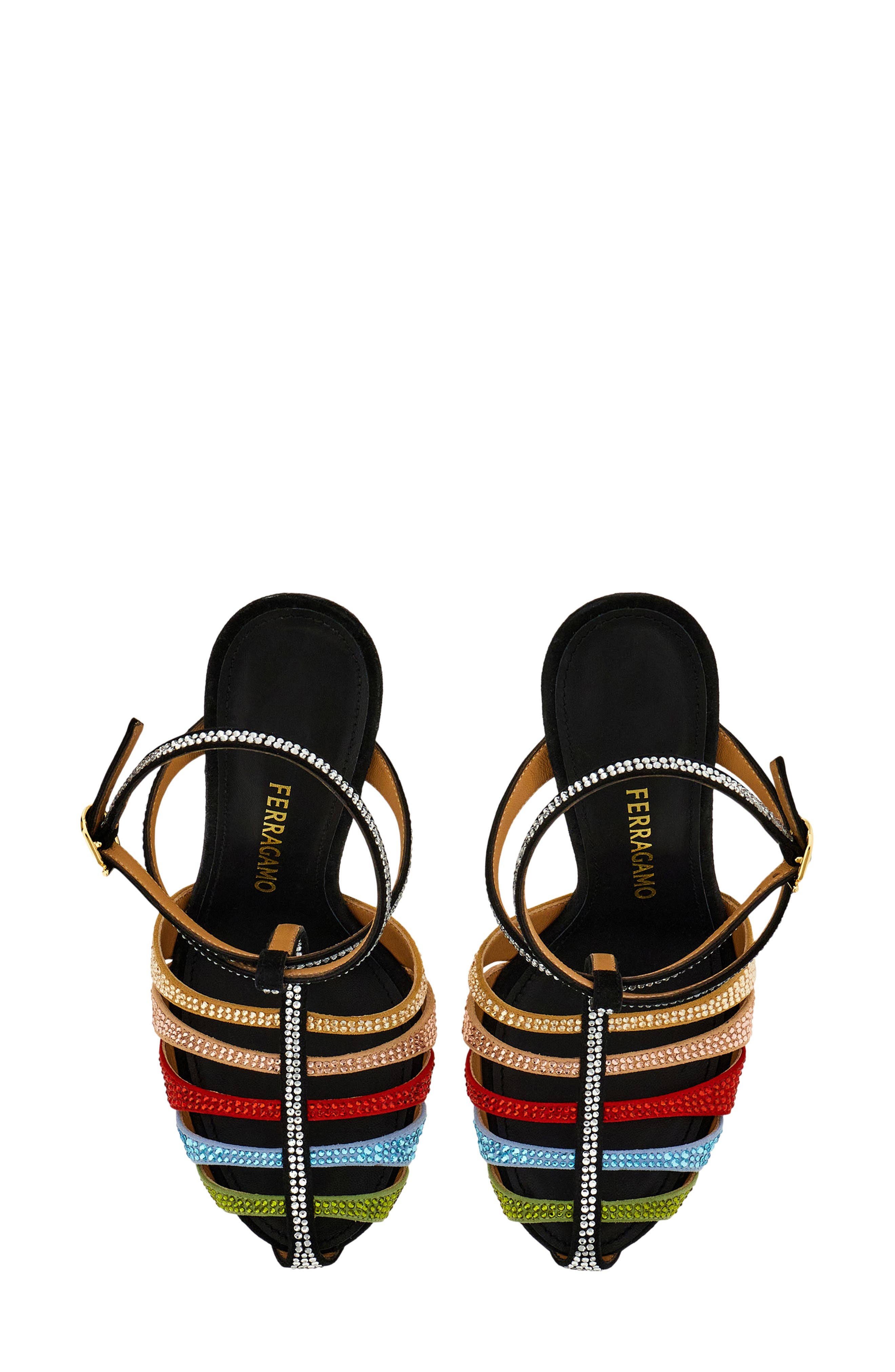 FERRAGAMO Lipa Crystal Ankle Strap Pump, Alternate, color, Nero Corn Green Washed Denim