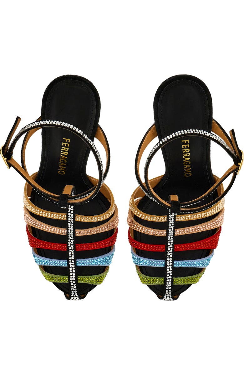 FERRAGAMO Lipa Crystal Ankle Strap Pump, Alternate, color, Nero Corn Green Washed Denim