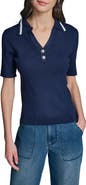 KARL LAGERFELD PARIS Crochet Collar Rib Polo Sweater